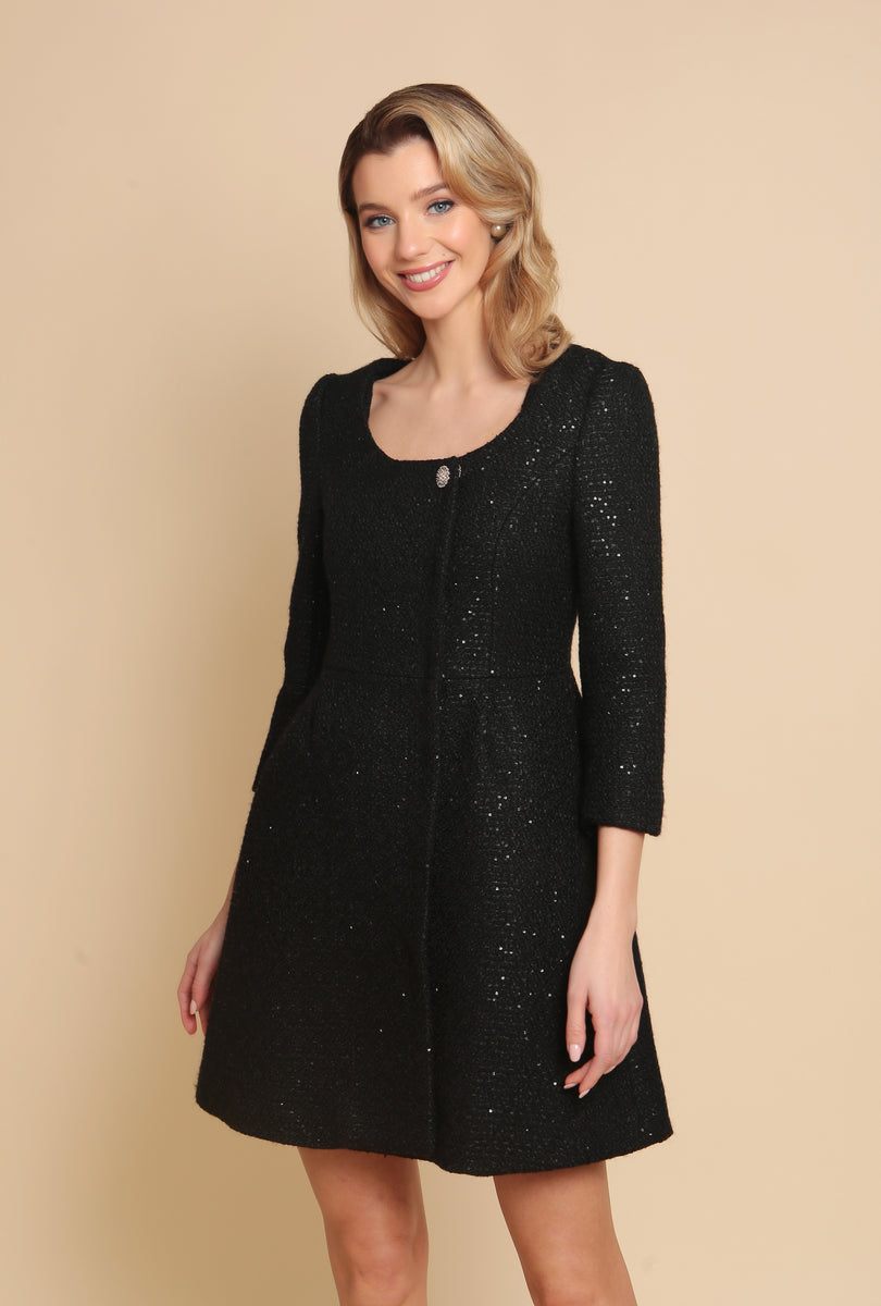 Casablanca' Wool Tweed Dress Coat in Nero – Santinni