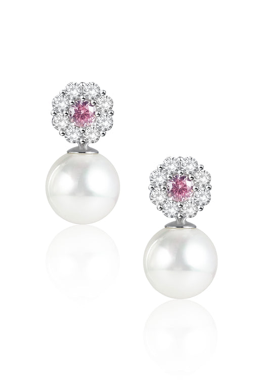 'Theresa' Pearl and Pink Crystal Silver Earrings