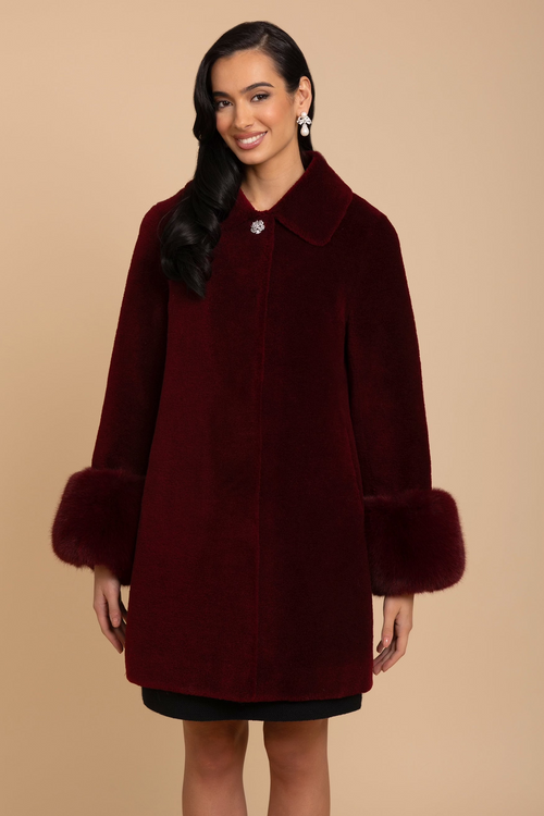 'Fairytale' Wool and Faux Fur Teddy Coat in Rosso