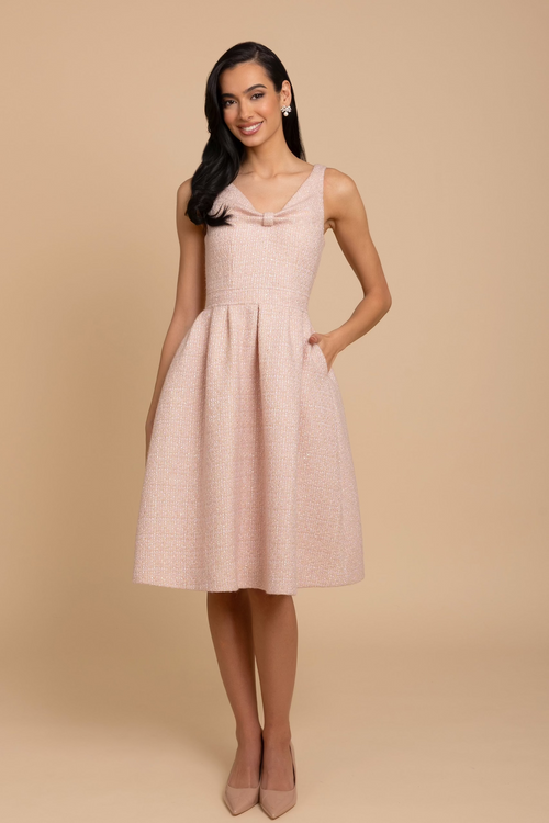 'Splendour' Wool Tweed Midi Dress in Rosa