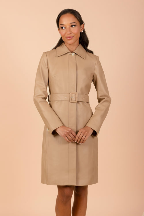 'Bellucci' Belted Leather Coat in Cammello