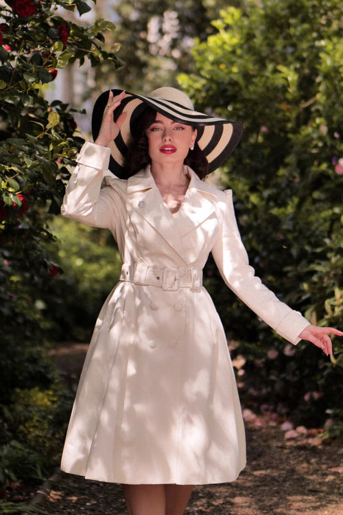 LIMITED EDITION 'Bergman' Cotton Gaberdine Dress Trench Coat in Crema