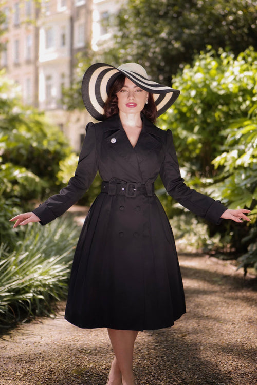 LIMITED EDITION 'Bergman' Cotton Gaberdine Dress Trench Coat in Nero