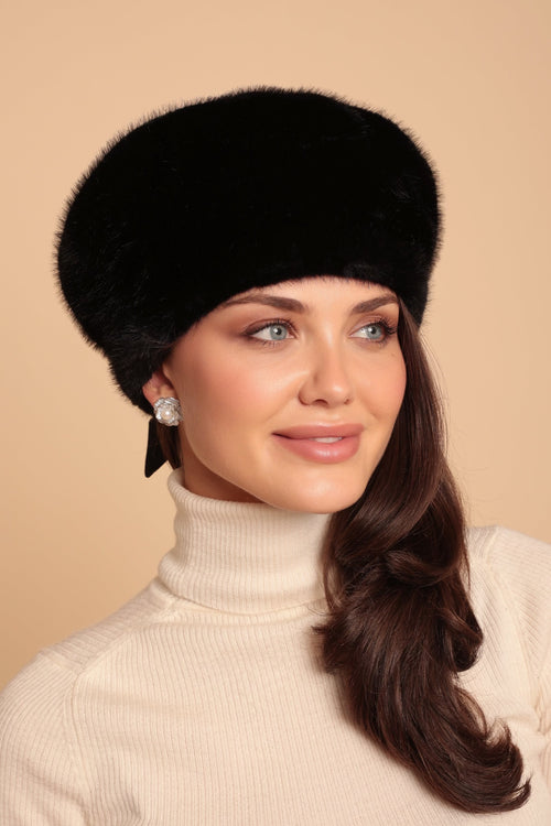 'Brigitte' Faux Fur Hat with Silk Bow in Nero