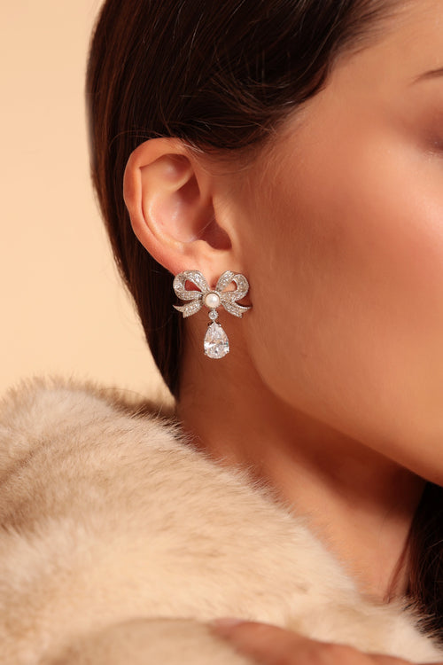 'Grand Duchess' Bow and Drop Silver Earrings