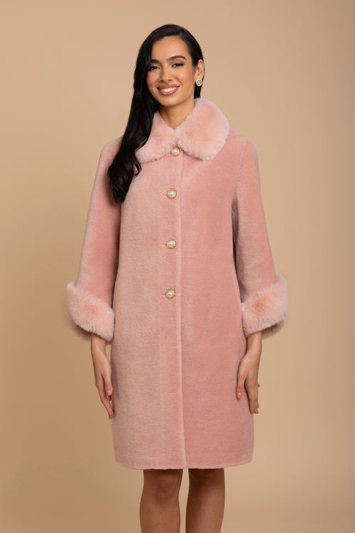 'Monroe' Wool and Faux Fur Teddy Coat in Rosa