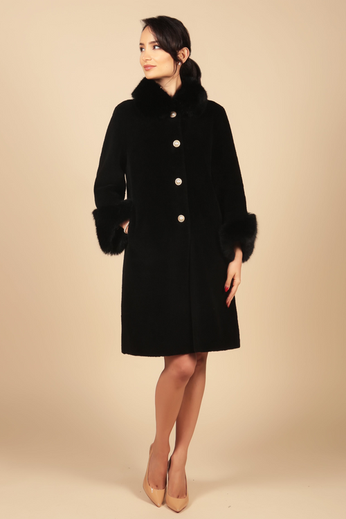 'Monroe' Wool and Faux Fur Teddy Coat in Nero