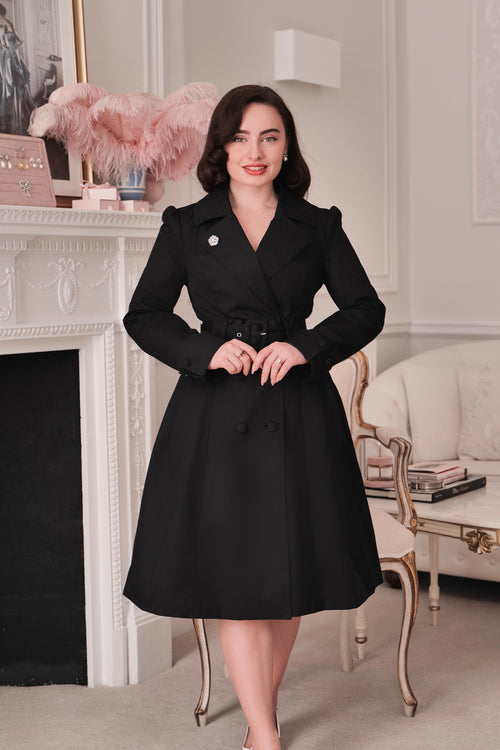 LIMITED EDITION 'Bergman' Cotton Gaberdine Dress Trench Coat in Nero