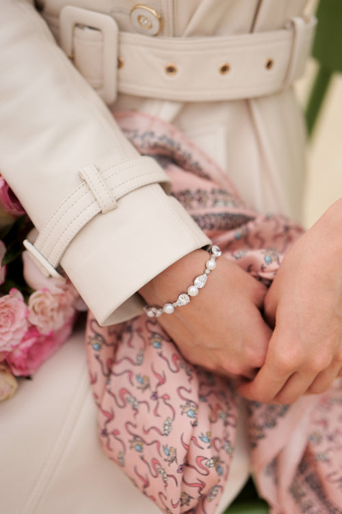 'Tesoro' Freshwater Pearl and Zircon Crystal Silver Bracelet