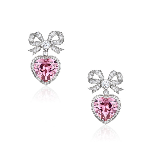 Princess' Bow and Crystal Heart Silver Earrings – Santinni