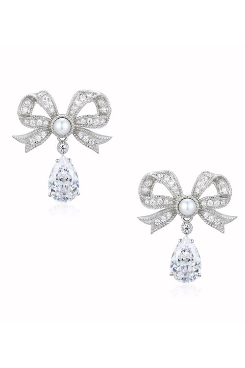 'Grand Duchess' Bow and Drop Silver Earrings