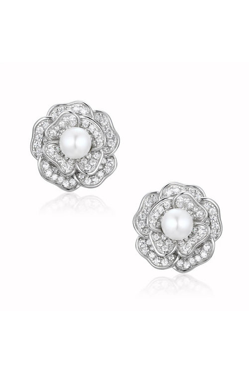 'Tsarina' Flower and Freshwater Pearl Silver Earrings