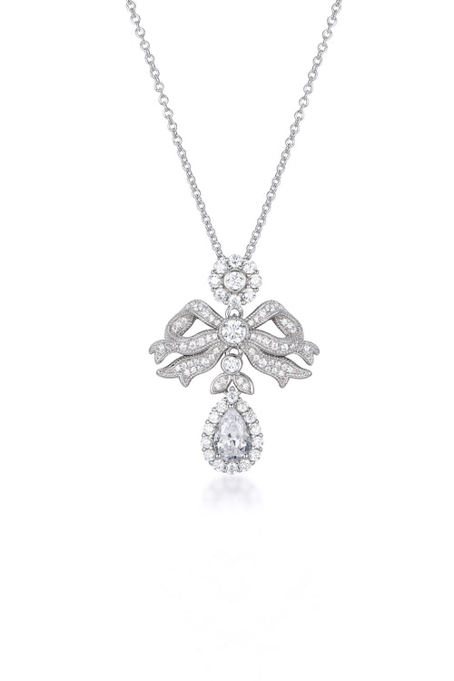 'Elizabeth' Bow and Drop Silver Pendant Necklace