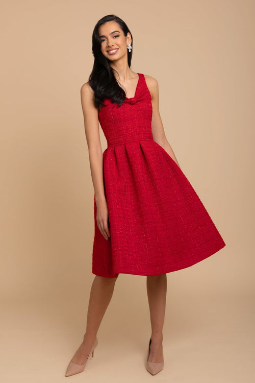 'Splendour' Wool Tweed Midi Dress in Rosso