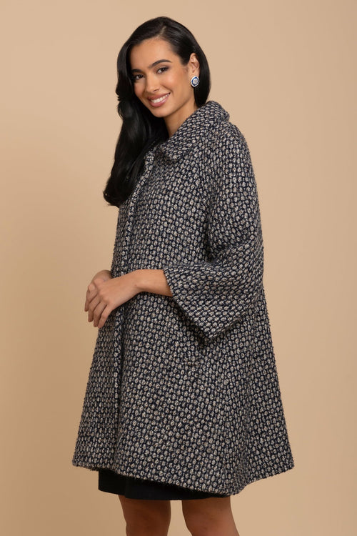 'Twiggy' Wool Tweed Swing Coat in Marino