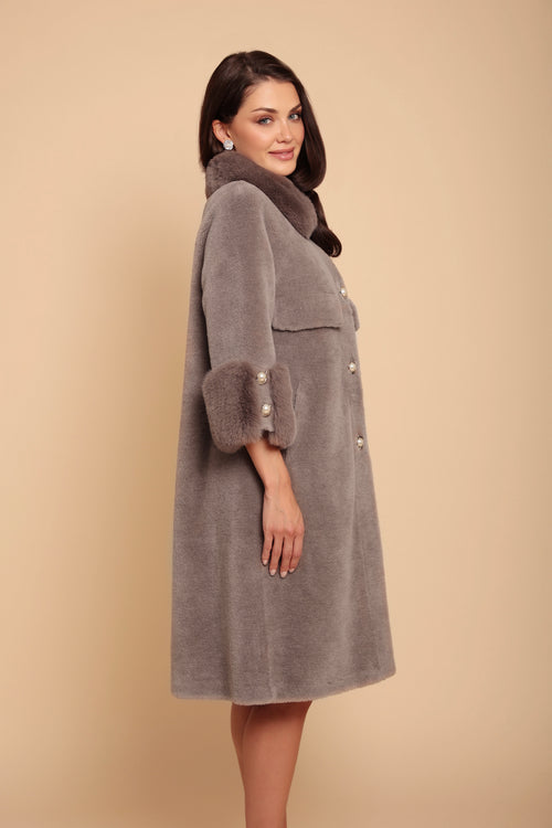 'Hayworth' Wool and Faux Fur Coat in Grigio