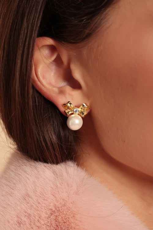 'Viscountess' Bow and Pearl Gold-Plated Silver Earrings