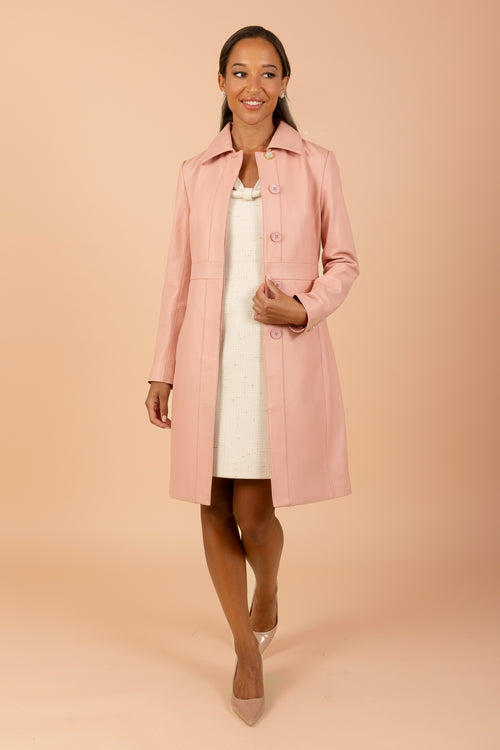 'Bellucci' Belted Leather Coat in Rosa