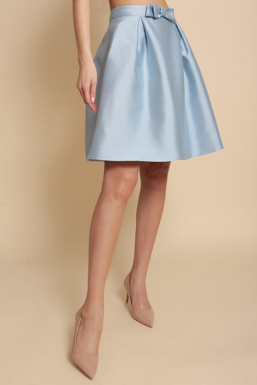 'Sophia' Silk and Wool Skirt with Bow in Blu