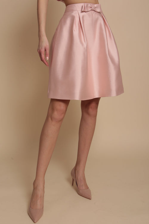 'Sophia' Silk and Wool Skirt with Bow in Rosa