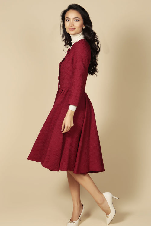 'Lady' Italian Wool Swing Dress Coat in Rosso