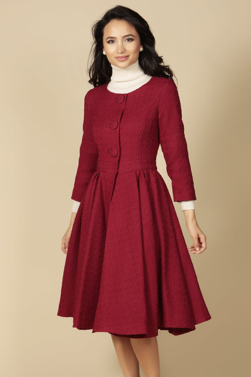 'Lady' Italian Wool Swing Dress Coat in Rosso