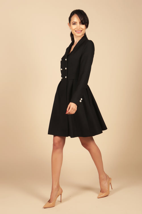 'Kennedy' Wool Dress Coat in Nero