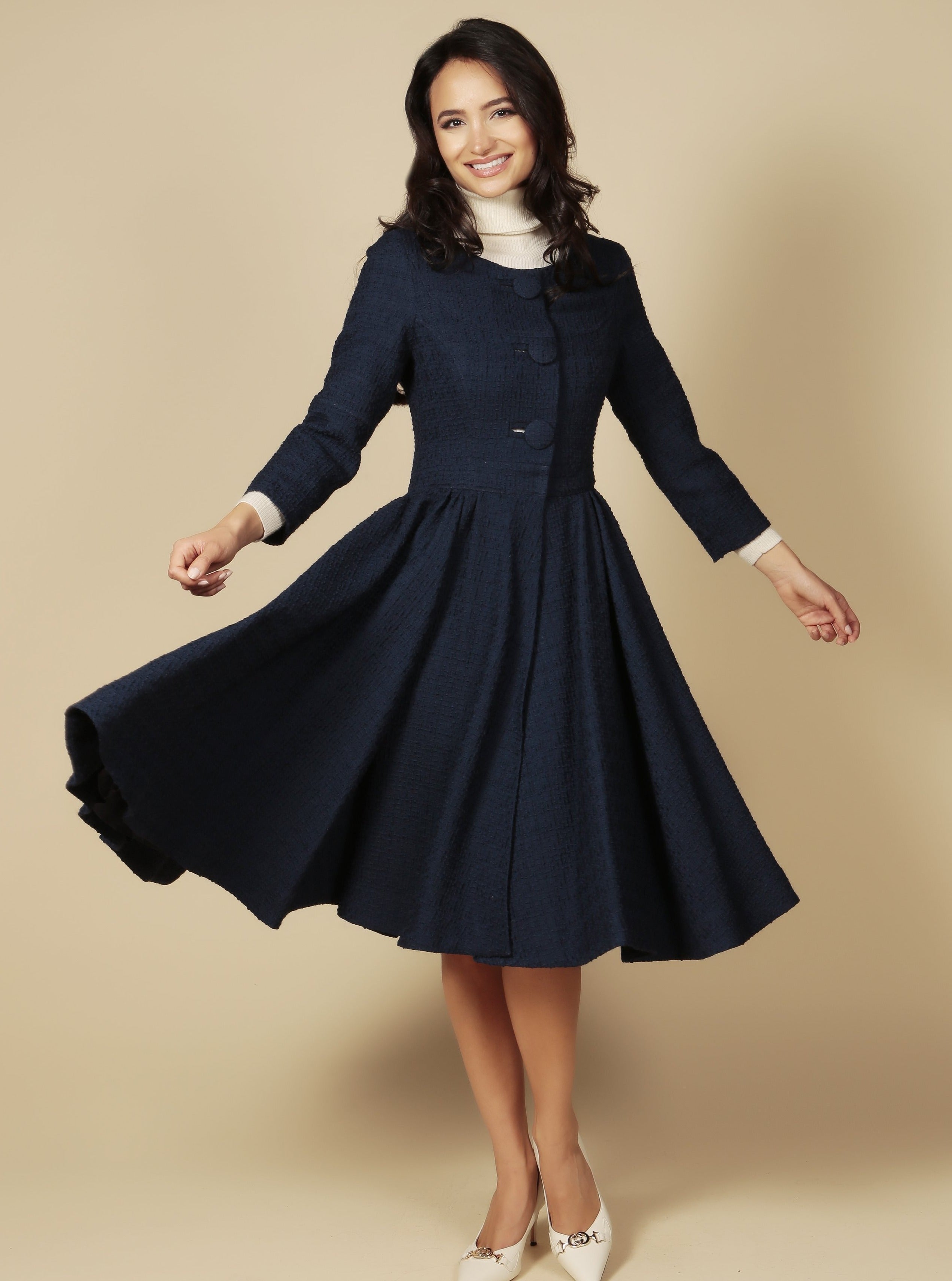 Lady' Italian Wool Swing Dress Coat in Blu – Santinni
