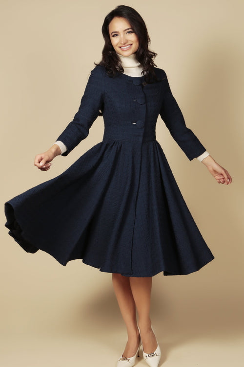 'Lady' Italian Wool Swing Dress Coat in Blu