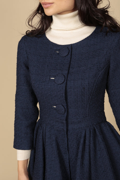 'Lady' Italian Wool Swing Dress Coat in Blu