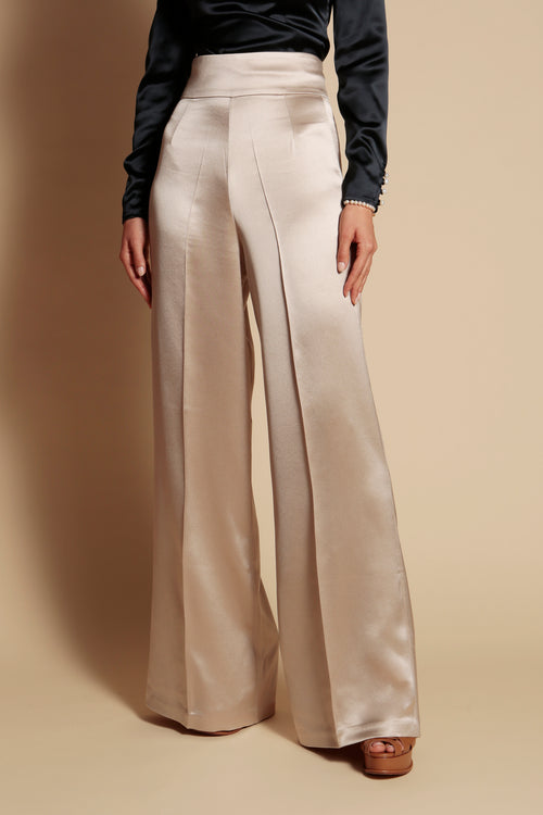 LIMITED EDITION 'Jolie' Heavy Silk Palazzo Trousers in Ostrica