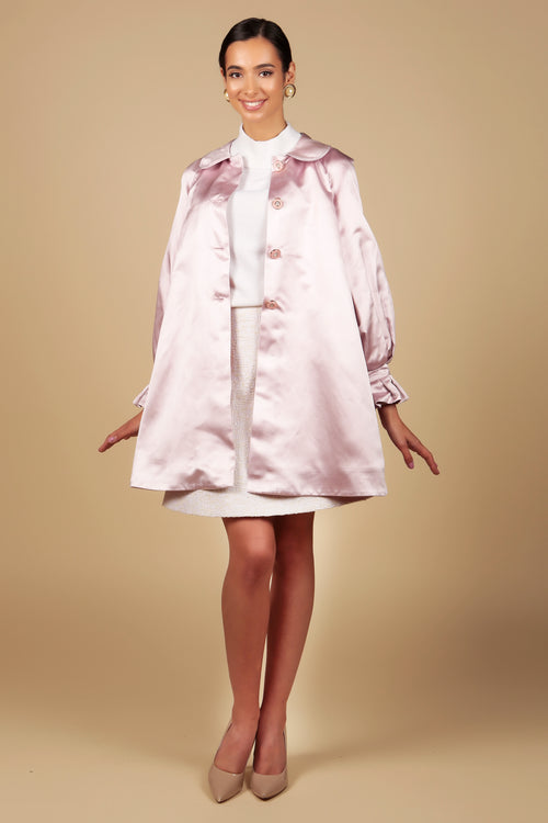 LIMITED EDITION 'Golightly' Silk Duchess Evening Coat in Rosa