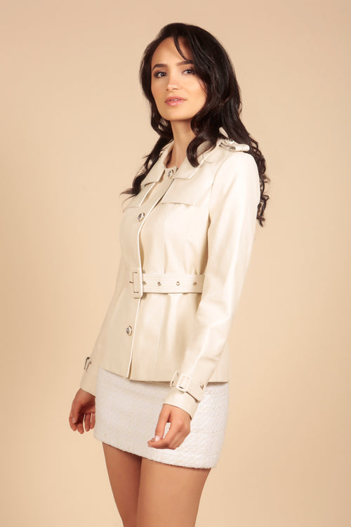 'Bardot' Leather Jacket in Crema