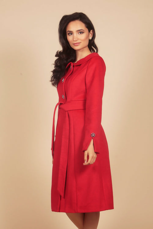 'Ingrid' Cashmere and Wool Dress Coat in Rosso