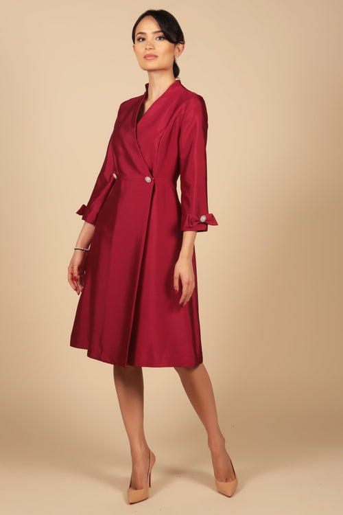 'Astor' Silk and Wool Dress Coat in Rosso