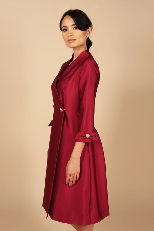 'Astor' Silk and Wool Dress Coat in Rosso