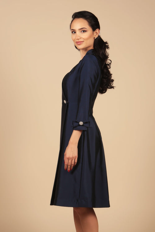 'Astor' Silk and Wool Dress Coat in Marina