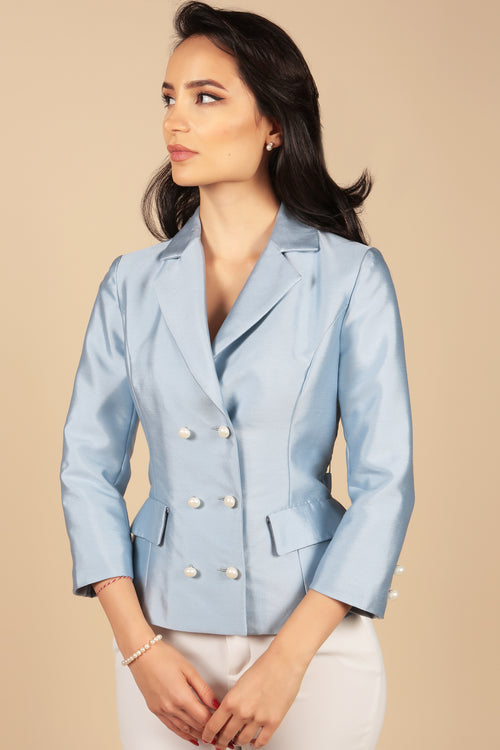 'Grace' Silk and Wool Blazer in Blu