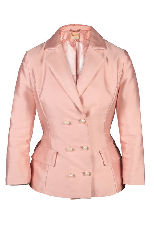 'Grace' Silk and Wool Blazer in Rosa