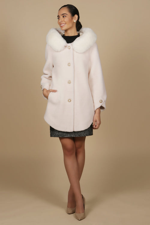 'Caron' Wool Coat with Hood in Bianco