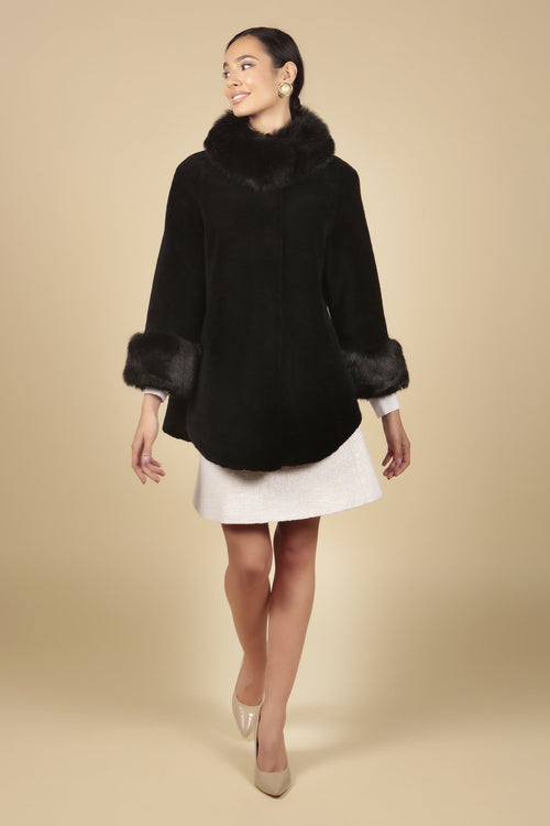 'Scarlett' Wool Cape Coat in Nero