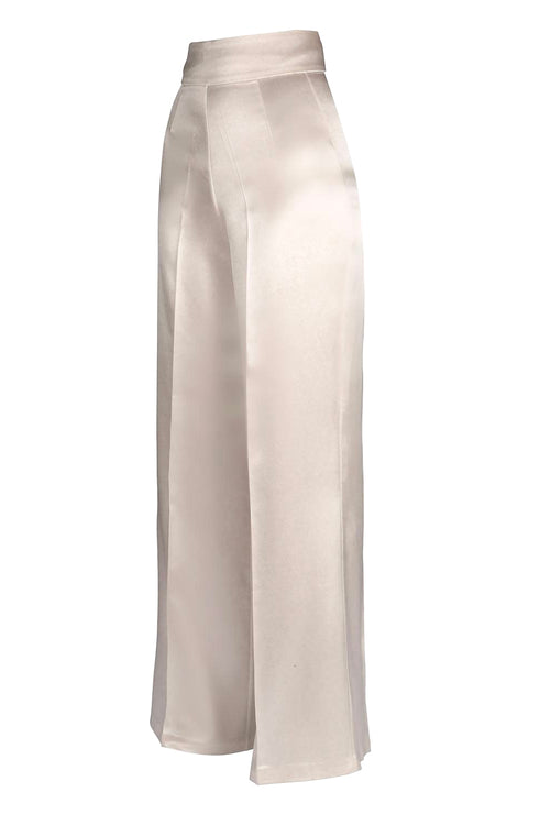 LIMITED EDITION 'Jolie' Heavy Silk Palazzo Trousers in Bianco