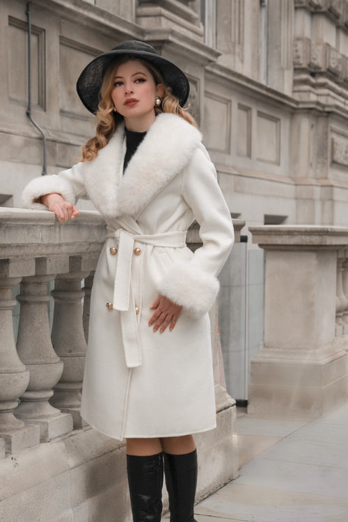 Long white fur coat with hood hotsell