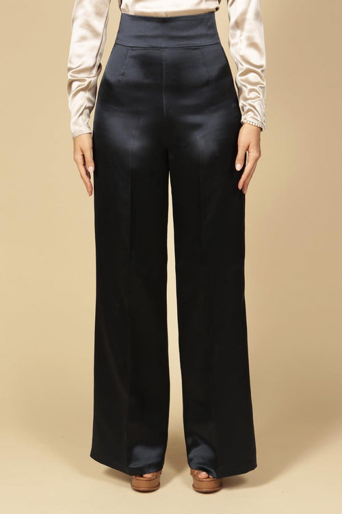 LIMITED EDITION 'Jolie' Heavy Silk Palazzo Trousers in Blu