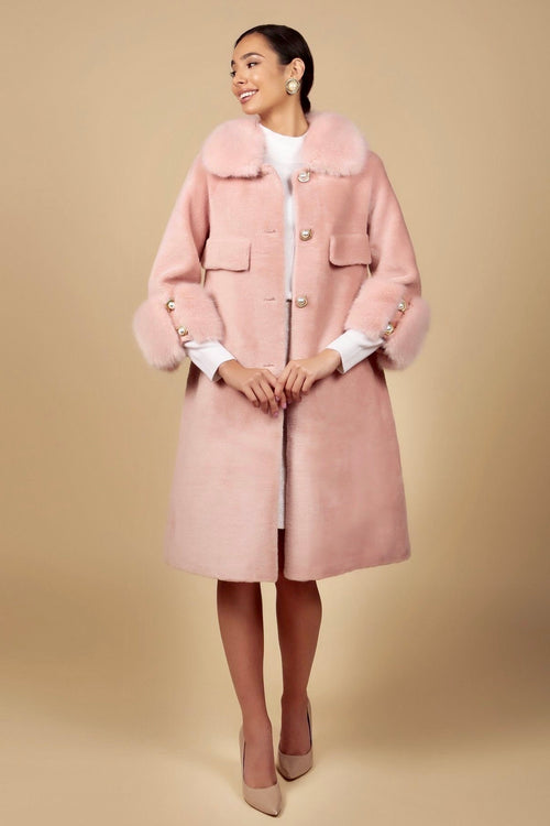 'Hayworth' Wool and Faux Fur Coat in Rosa