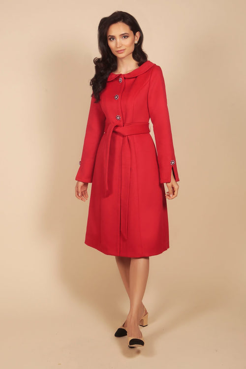 'Ingrid' Cashmere and Wool Dress Coat in Rosso