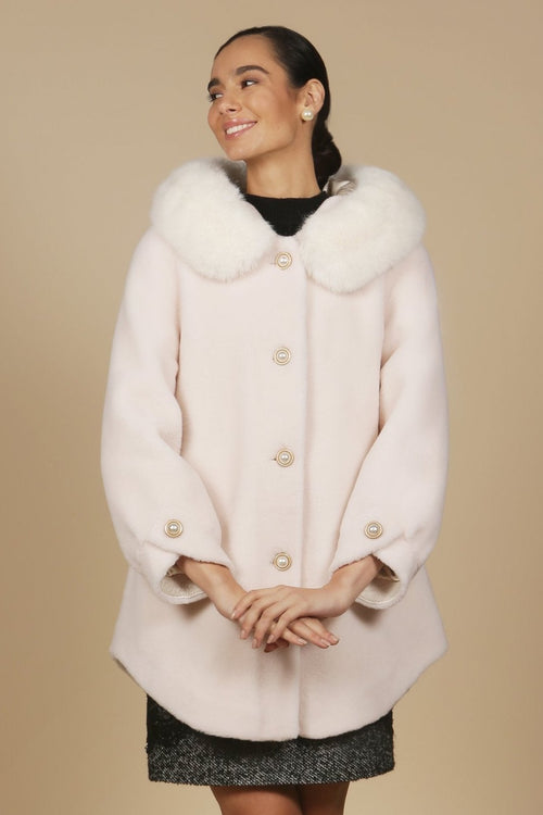 'Caron' Wool Coat with Hood in Bianco