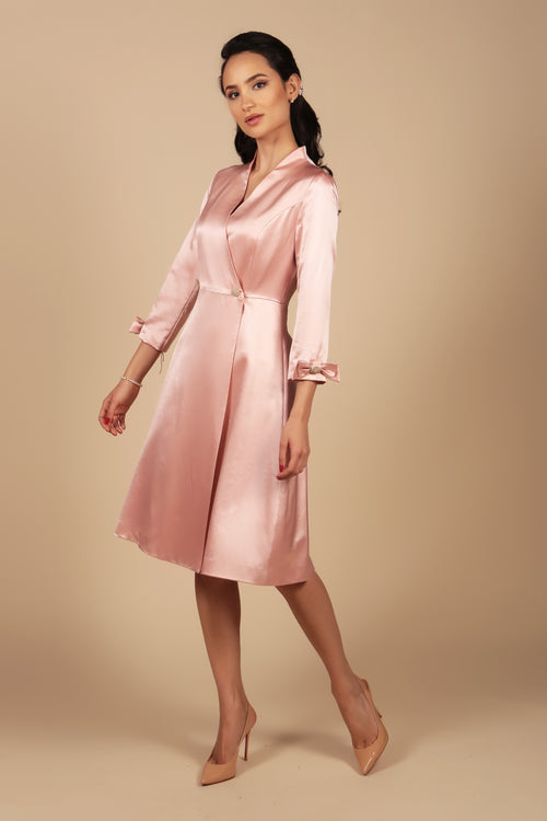 'Astor' Silk and Wool Dress Coat in Rosa