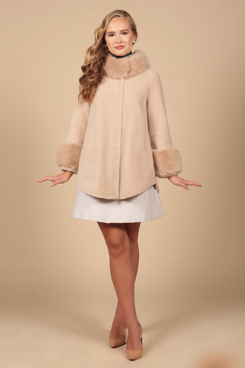 'Scarlett' Wool Cape Coat in Cammello