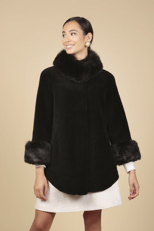 'Scarlett' Wool Cape Coat in Nero